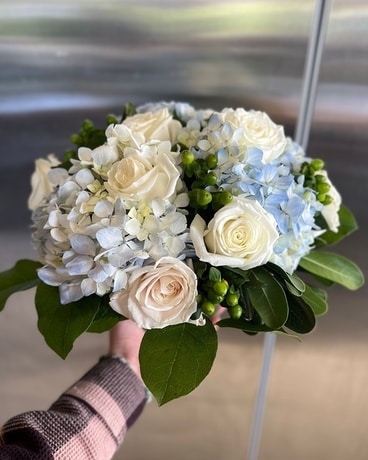 Blue Hydrangea Centerpiece Flower Arrangement