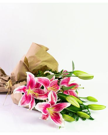 Wrapped Stargazer Lilies Flowers